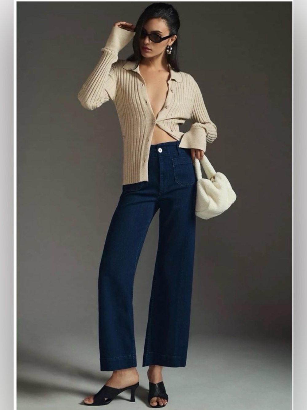 Anthropologie Maeve Colette Dark Blue High-Rise Wide-Leg Cropped Jeans Sz 32